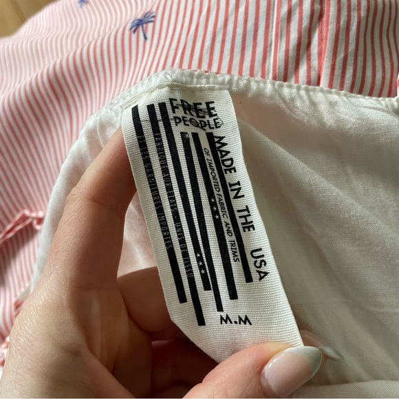 Free People Red White Pinstripe Palm Tree Print Side Ties Mini Dress Size Med - Picture 5 of 8